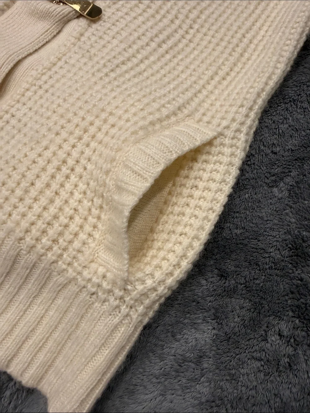 Michael Kors Cream Short-Sleeve Knit Cardigan with Gold Hardware